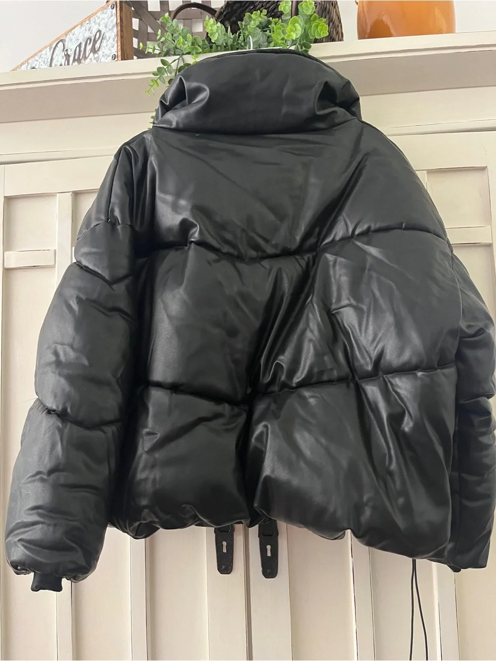 Rebecca Minkoff Women’s Black Faux-Leather Puffer Jacket Nice NWOT XL
